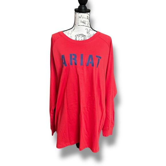 New Ariat Rebar Men's Long Sleeve T-shirt 2XL Red Workwear Blue Logo Tee - Picture 2 of 8